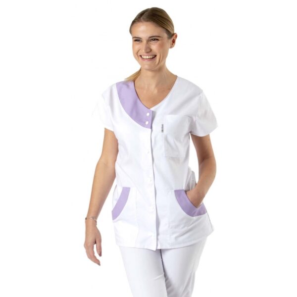 Blouse blanche médicale femme Junon Violet / Blanc